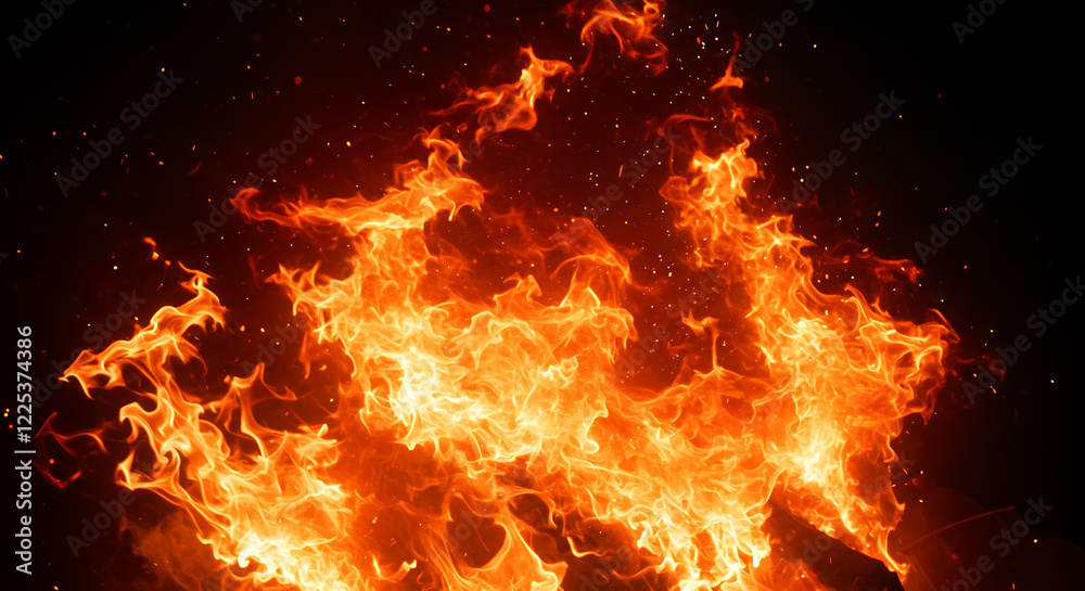 Fototapeta premium Fiery Inferno: A Blazing Bonfire's Dramatic Dance of Flames