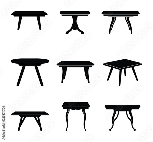 Set of tables icon flat style design. Table icon silhouette. vector illustration
