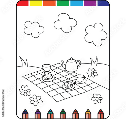 Charming Tea Party Coloring Pages for Kids, Kids Tea Time Coloring Pages, Tea Party Adventure Coloring Pages for Kids