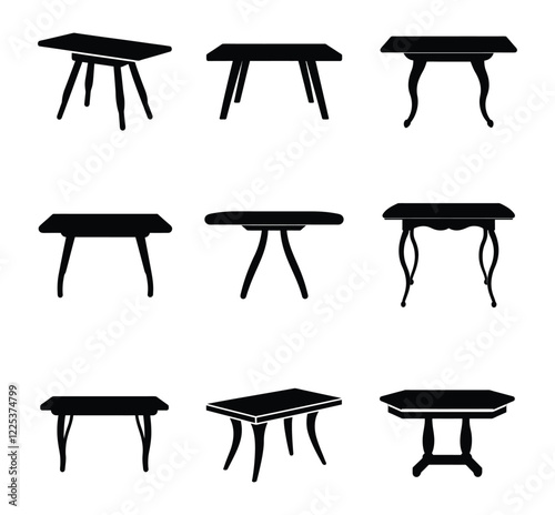 Set of tables icon flat style design. Table icon silhouette. vector illustration