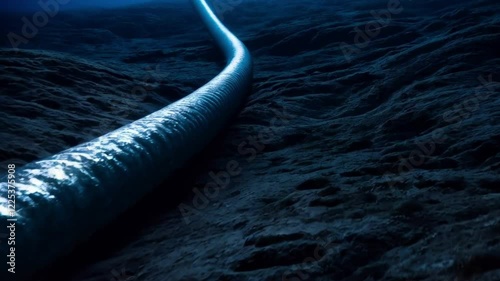 Undersea cable connecting continents. Concept of modern information transmission.
