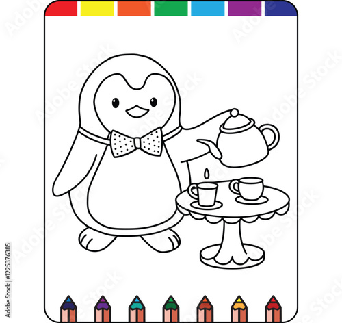 Charming Tea Party Coloring Pages for Kids, Kids Tea Time Coloring Pages, Tea Party Adventure Coloring Pages for Kids