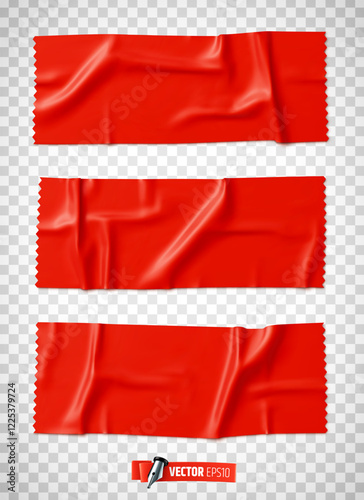 Vector realistic illustration of red adhesive tape on a transparent background.