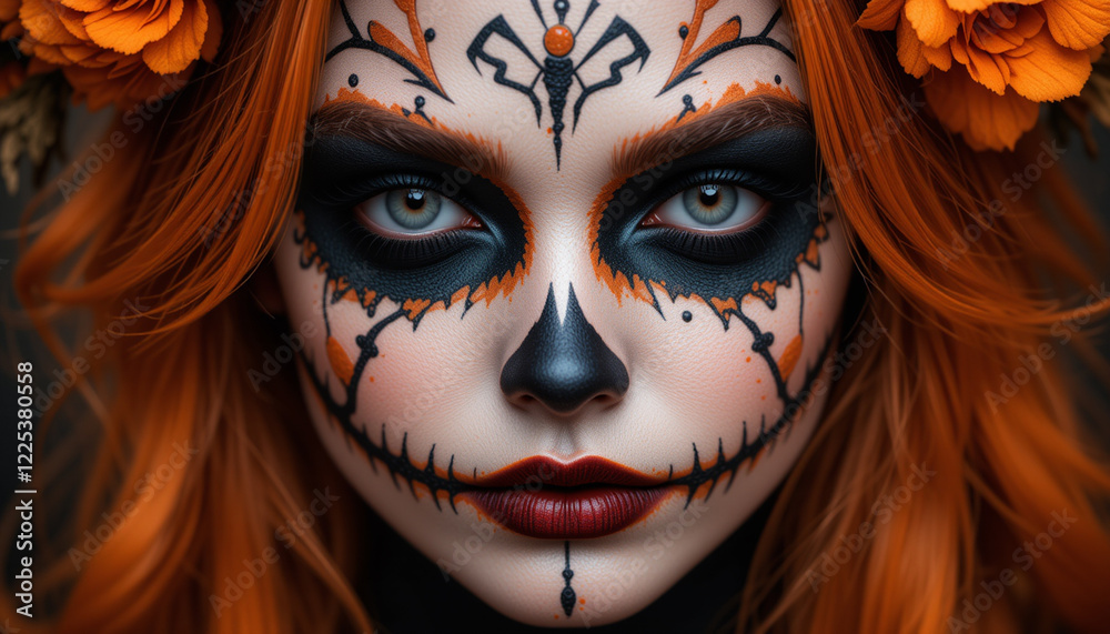Person with perfect Halloween makeup, showing off a creative and colorful transformation.