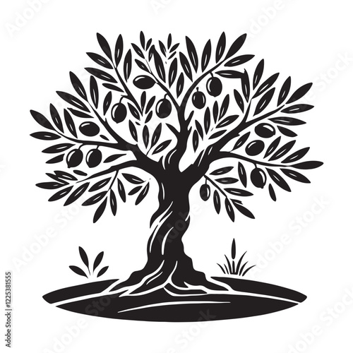 Olive Tree silhouette for stylish and nature-inspired creative designs - Olive tree silhouette - Olive tree vector - Olive tree illustration - Olive silhouette - Olive vector
