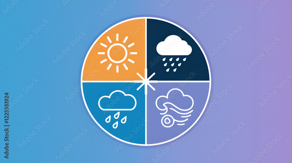Fototapeta premium Weather infographic with seasonal symbols, climate forecast and meteorology concept