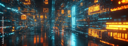 Wallpaper Mural Futuristic Digital Cityscape Data Stream Corridor Torontodigital.ca