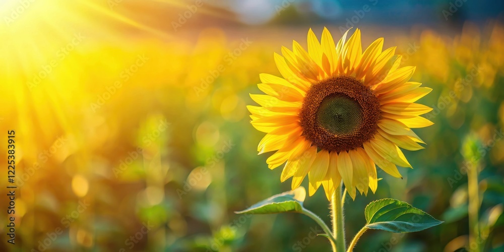 Obraz premium Golden Sunflower Basking in the Warm Glow of Sunset's Rays, a Symbol of Summer's Radiant Beauty