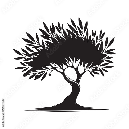 Olive Tree silhouette for serene and nature-inspired artwork - Olive tree silhouette - Olive tree vector - Olive tree illustration - Olive silhouette - Olive vector

