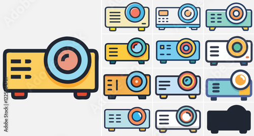 Colorful Projector Icon Set ,Flat Design Vector Illustration, flat design projector Set,digital projector Set