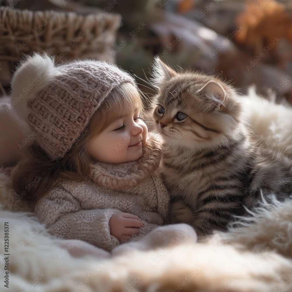 Little girl playing with a kitten. Little girl playing with a kitten.