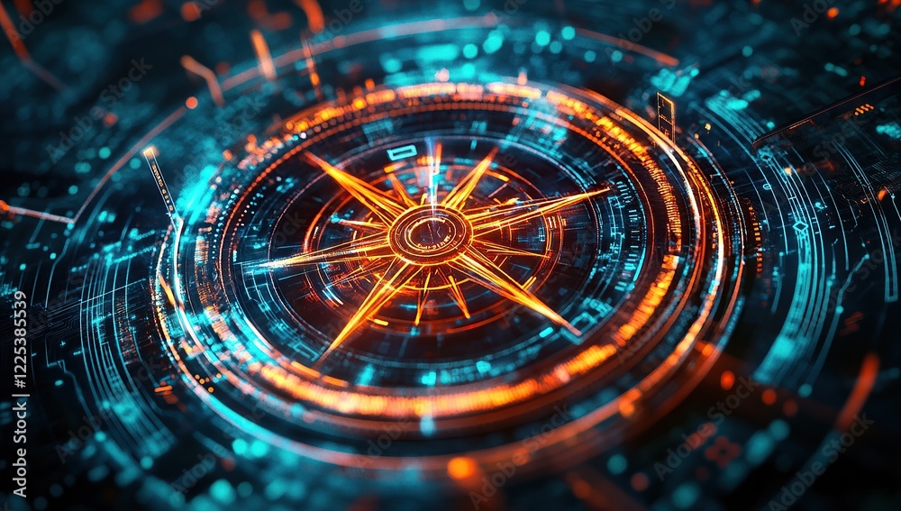 custom made wallpaper toronto digitalA futuristic compass with digital circuitry and glowing elements
