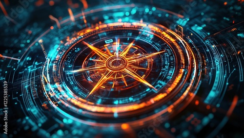 Wallpaper Mural A futuristic compass with digital circuitry and glowing elements Torontodigital.ca