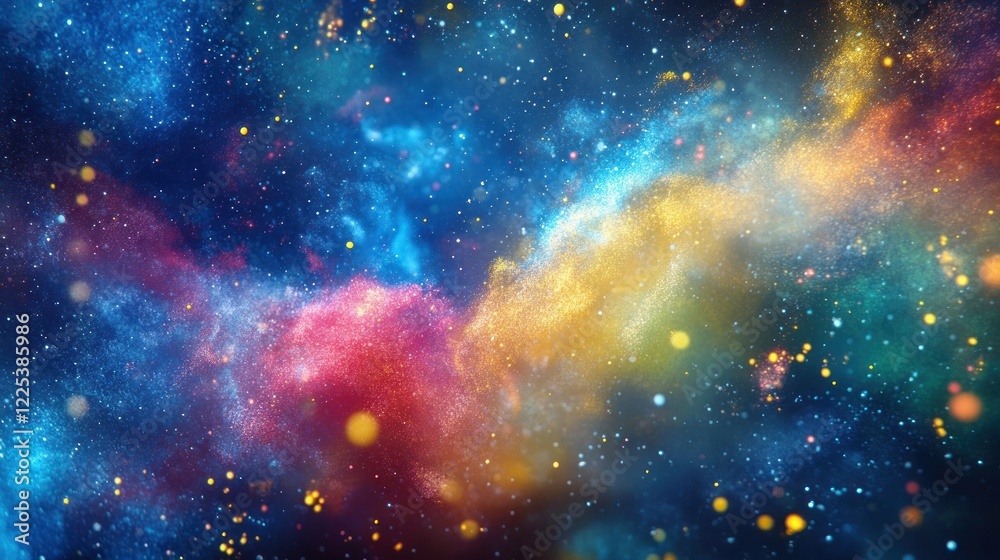 Naklejka premium Vibrant Cosmic Nebula Colorful Galaxy Dust Clouds