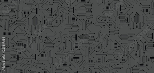 Technology black circuit diagram concept. stock illustration. Circuit technology background with hi-tech digital data connection system and computer electronic design.