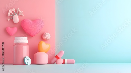 Organized Workplace with Wellness Amenities and Support Symbols in 3D