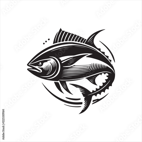 Black Color Tuna silhouette design Vector Illustration, Solid White Background (5).eps
