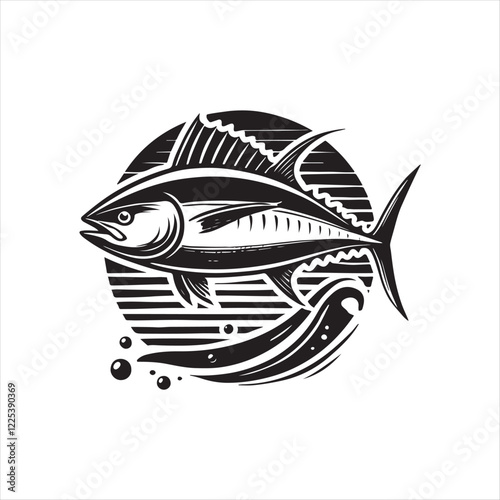 Black Color Tuna silhouette design Vector Illustration, Solid White Background (11).eps
