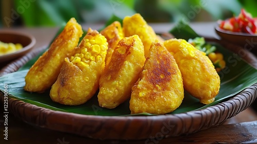 Bakwan jagung or perkedel corn frit traditional snack made from corn egg and flour photo