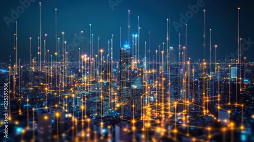 Wallpaper Mural Illuminated Cityscape Network Showing Digital Connections Torontodigital.ca