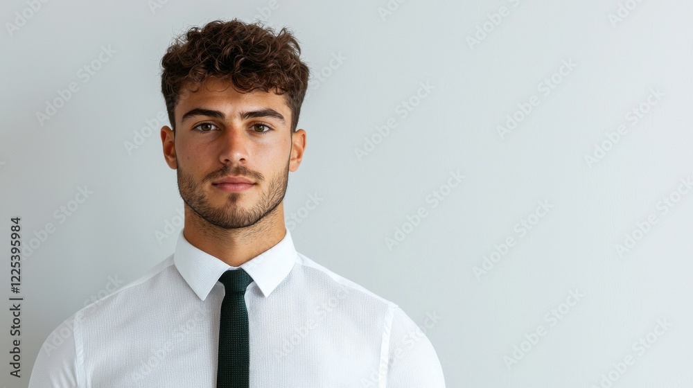 Hairstyle cut professional concept. Confident Young Professional Man in Formal Attire Presenting Thoughtful Expression Hairstyle cut professional concept. Confident Young Professional Man in Formal Attire Presenting Thoughtful Expression