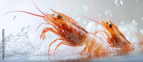 Wallpaper Mural Peeled Pink Shrimp Swimming in Clear Water Tank Fresh Seafood with Splashes and Empty Space for Text Healthy Food Concept Torontodigital.ca