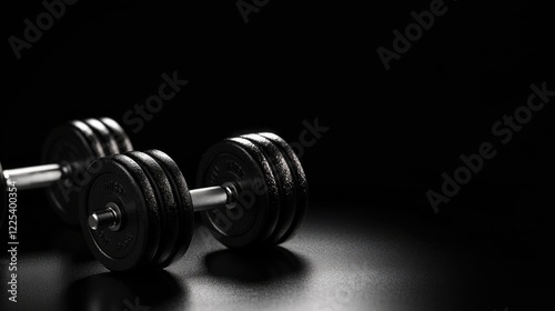 Wallpaper Mural Black dumbbells positioned on a reflective surface, emphasizing fitness and strength training, conveying an athletic and powerful gym concept. Torontodigital.ca