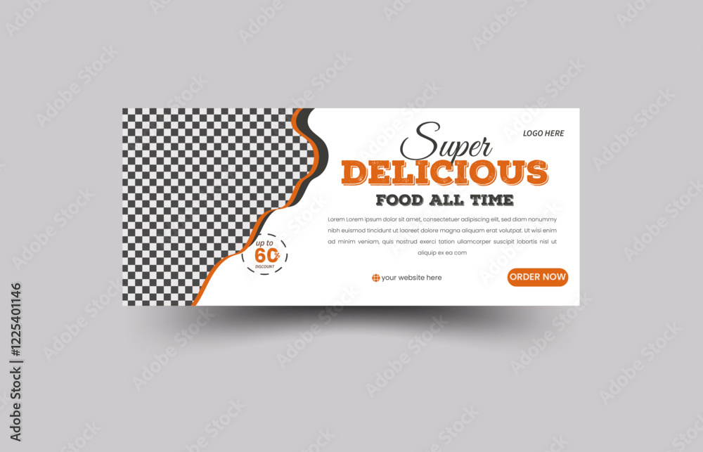  Restaurant healthy burger online sale social media marketing cover or web banner
Food delivery service web banner design for social media posts, food menu google ads web bundle banner templates