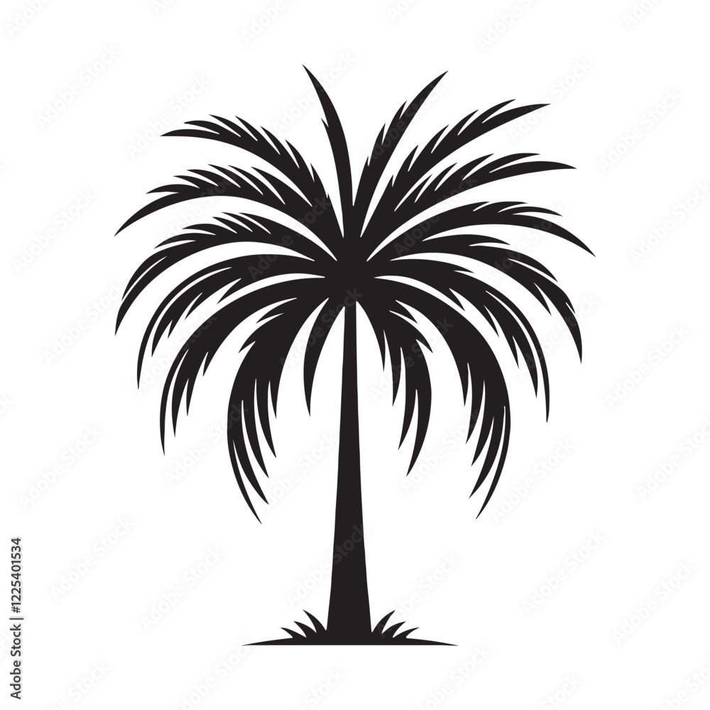 Obraz premium Palm Tree silhouette ideal for beach-inspired artwork - Palm tree silhouette - Palm tree vector - Palm tree illustration - Palm silhouette - Palm vector 