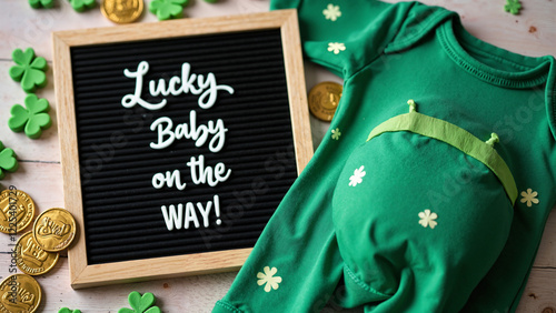 St. Patrick's Day Baby Announcement: Lucky Baby on the Way! Perfect for Social Media, Cards, and Marketing photo