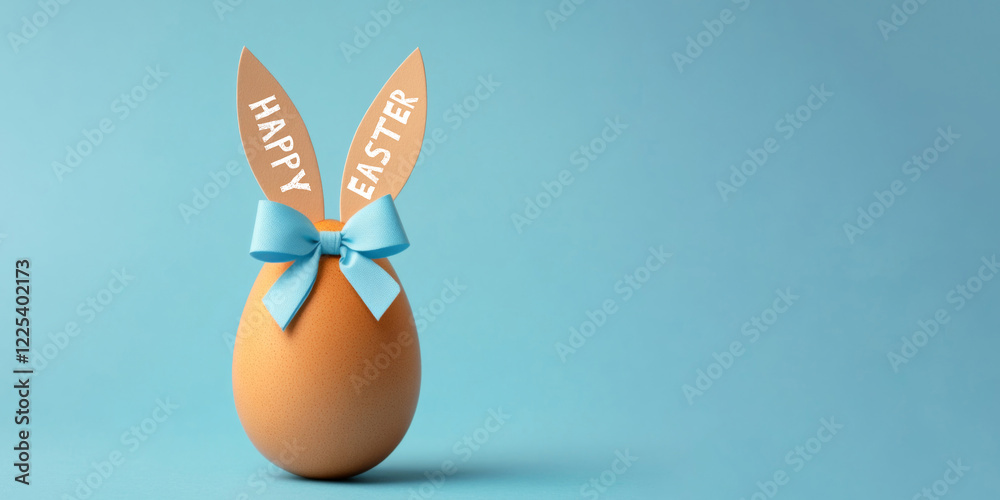custom made wallpaper toronto digitalHappy Easter concept holiday greeting card with text - Brown egg with ears, easter egg with bunny ears, isolated on blue background