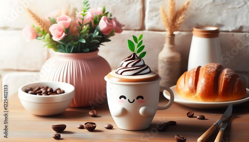 A Cute Coffee Cup Sitting Alone in the Expansive White Space Bringing Simplicity and Calm