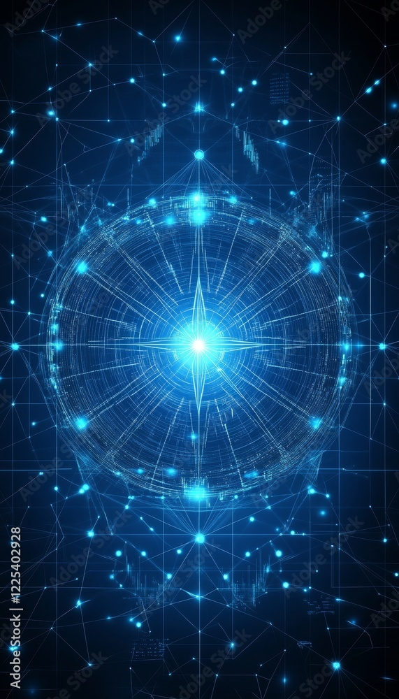 Fototapeta premium Digital Compass Navigating Glowing Data Streams, Symbolizing Guidance in a Complex Digital Landscape