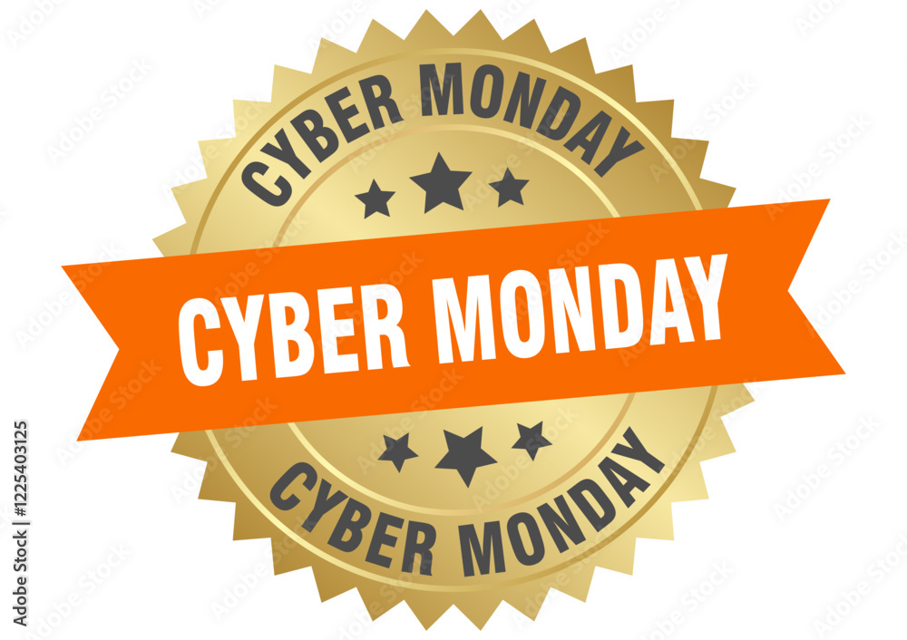 cyber monday. cyber monday round orange and gold label isolated on transparent background