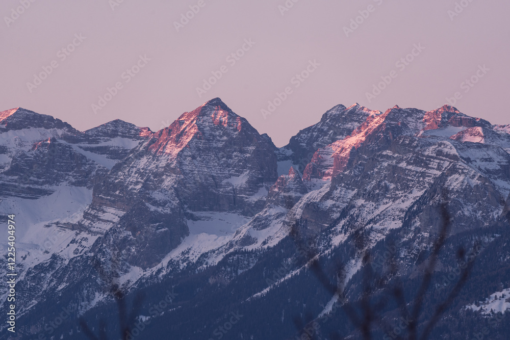 Fototapeta premium Trentino Alto Adige, Italy, Europe, Winter season, sunrise