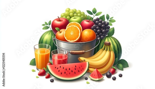 A Colorful Array of Fresh Fruits Carefully Arranged in a Basket on White Space
