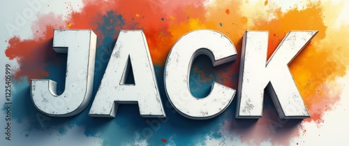 The striking 3D text JACK stands out against a dynamic backdrop of vivid orange and blue splashes. This eye-catching design exudes energy and creativity, making it perfect for branding or artistic