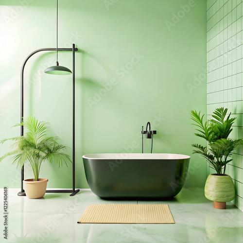 Matte Black Bathtub with Modern Minimalist Decor