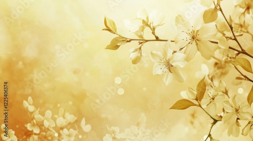 Soft Golden Floral Spring Background with Light Yellow Accents and Delicate Blossoms for Wellness and Renewal Themes