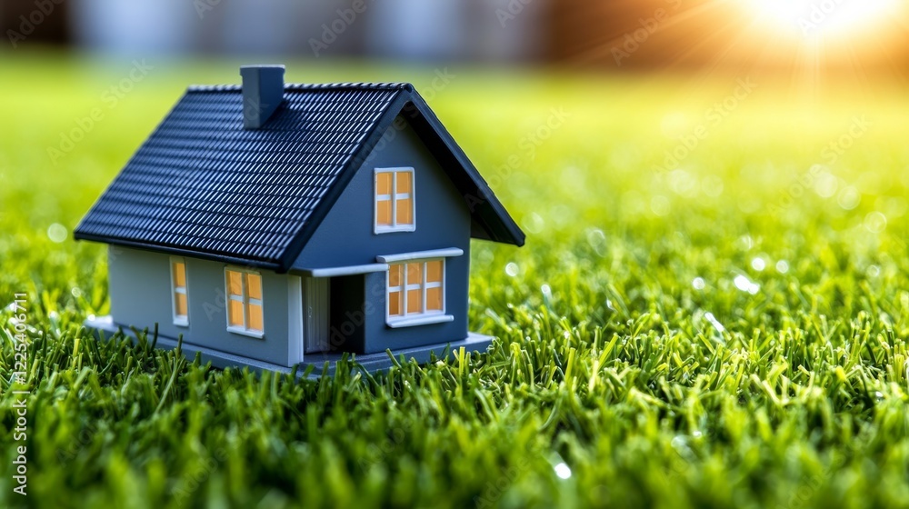 Small House on Grass in Warm Sunlight. Small House on Grass in Warm Sunlight.