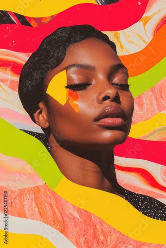 collage-style abstract celebrating black history month with flowing patterns intricate shapes and vibrant contrasts