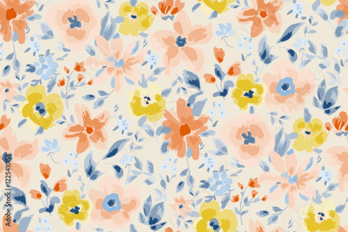 Cute feminine watercolor seamless pattern with wildflowers.hand drawn, not AI