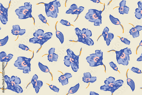 Abstract floral seamless pattern. Bright colors, gouache painting.hand drawn, not AI