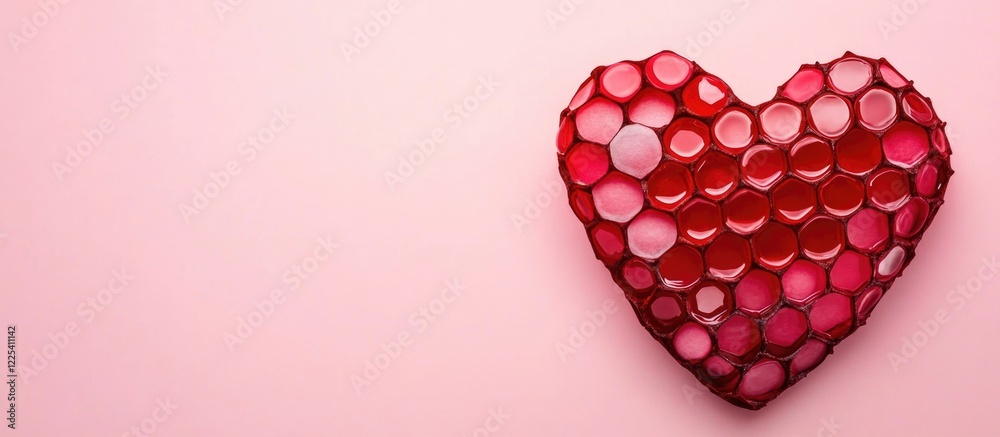 Heart Shaped Red Honeycomb on Soft Pink Background Minimalist Design with Ample Copy Space for Text and Decorative Elements Heart Shaped Red Honeycomb on Soft Pink Background Minimalist Design with Ample Copy Space for Text and Decorative Elements