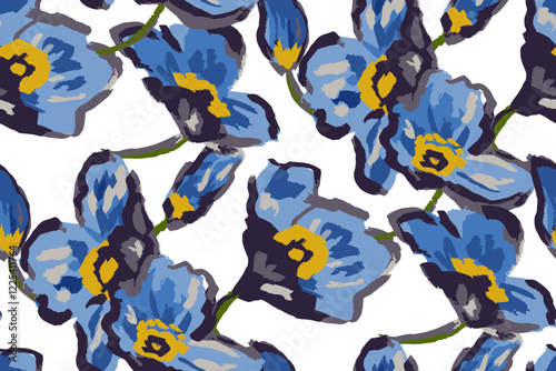 Abstract floral seamless pattern. Bright colors, gouache painting.hand drawn, not AI