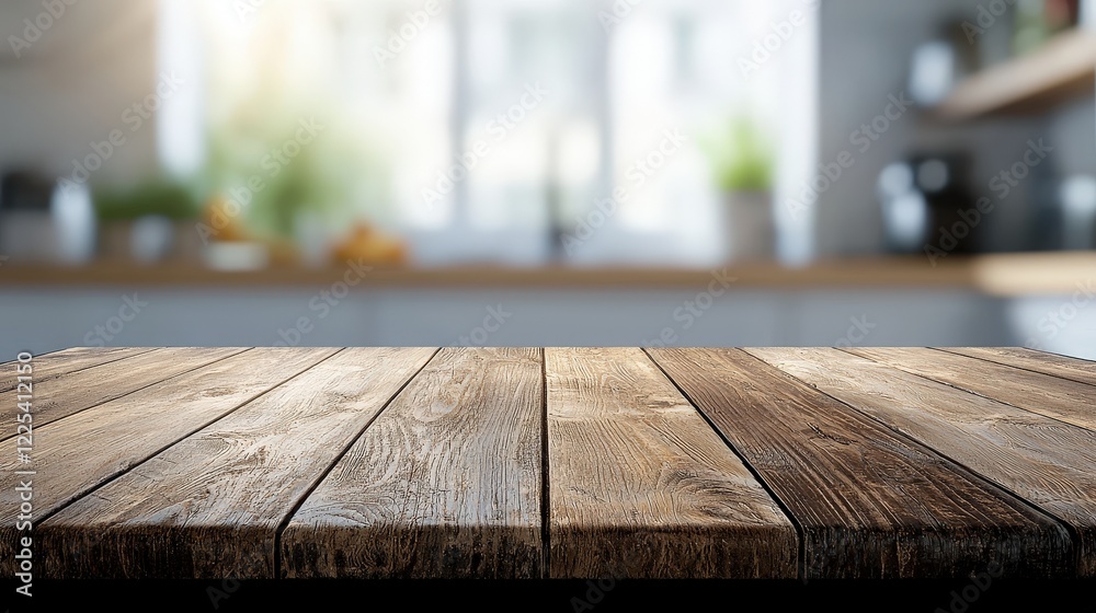 Close-up of a rustic wooden table top with a blurred background creating a warm ambiance Close-up of a rustic wooden table top with a blurred background creating a warm ambiance