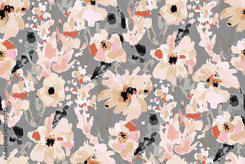 Abstract floral seamless pattern. Bright colors, gouache painting.hand drawn, not AI
