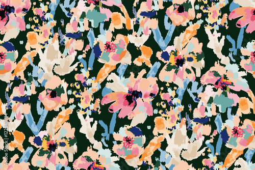 Abstract floral seamless pattern. Bright colors, gouache painting.hand drawn, not AI