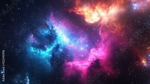 Cosmic Nebula Displays Vibrant Pink Blue and Orange Hues