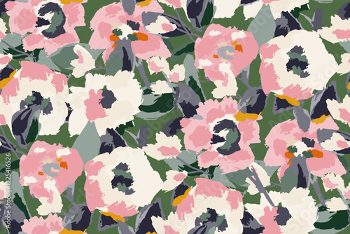 Abstract floral seamless pattern. Bright colors, gouache painting.hand drawn, not AI
